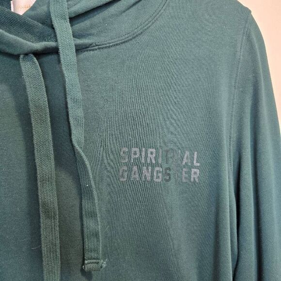 Spiritual Gangster Hoodie Women's Large Green Crop Drawstring Gorpcore Stretch - Picture 4 of 7